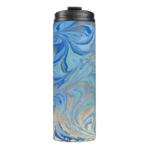 Blue Gold Liquid Watercolor Texture Thermosbecher