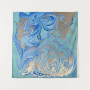 Blue Gold Liquid Watercolor Texture Wandteppich