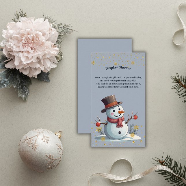 Blue & Gold Little Snowflakes Snowman Baby Dusche Begleitkarte (Von Creator hochgeladen)