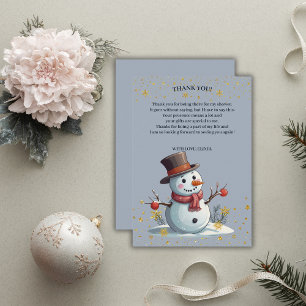 Blue & Gold Little Snowflakes Snowman Baby Dusche Dankeskarte