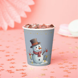 Blue & Gold Little Snowflakes Snowman Baby Dusche Pappbecher