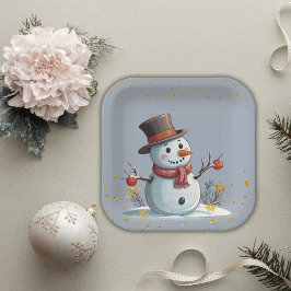 Blue & Gold Little Snowflakes Snowman Baby Dusche Pappteller