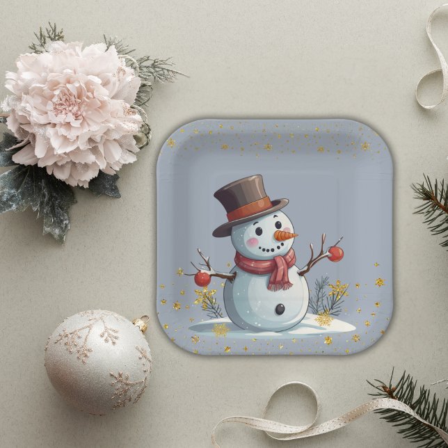 Blue & Gold Little Snowflakes Snowman Baby Dusche Pappteller (Von Creator hochgeladen)