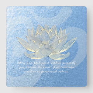 Blue Gold Lotus Yoga Meditation Instructor Quotes Quadratische Wanduhr