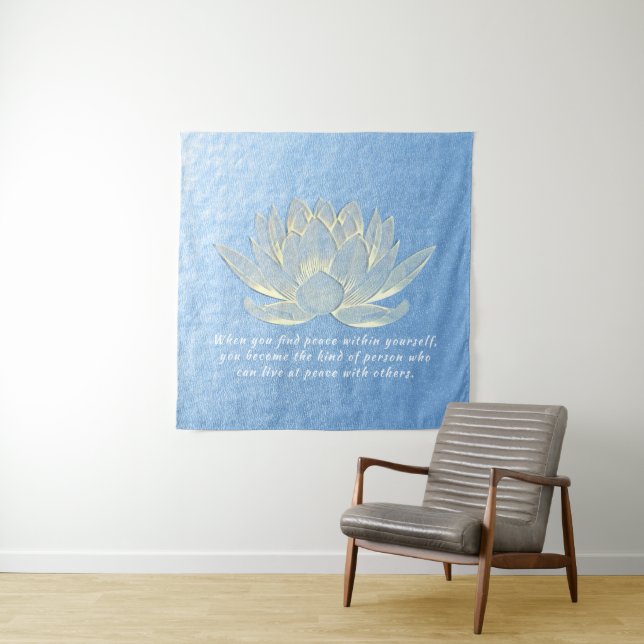 Blue Gold Lotus Yoga Meditation Instructor Quotes Wandteppich (Beispiel)
