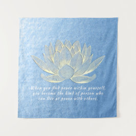 Blue Gold Lotus Yoga Meditation Instructor Quotes Wandteppich