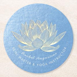 Blue Gold Lotus Yoga Studio Meditation Instructor Runder Pappuntersetzer