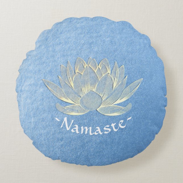 Blue Gold Lotus Yoga Studio Meditation Instructor Rundes Kissen (Vorderseite)