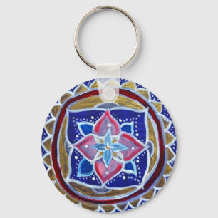 Blue Gold Mandala 5,7 cm Basic Button Key Ring Schlüsselanhänger
