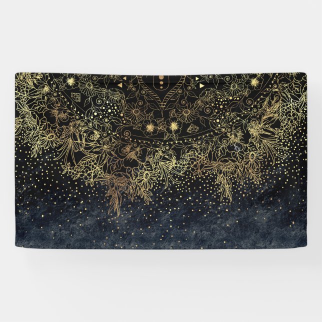 Blue Gold Mandala Floral Banner (Horizontal)