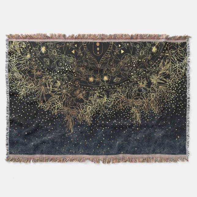 Blue Gold Mandala Floral Decke (Vorderseite)