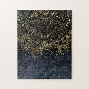 Blue Gold Mandala Floral Puzzle