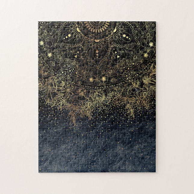 Blue Gold Mandala Floral Puzzle (Vertikal)