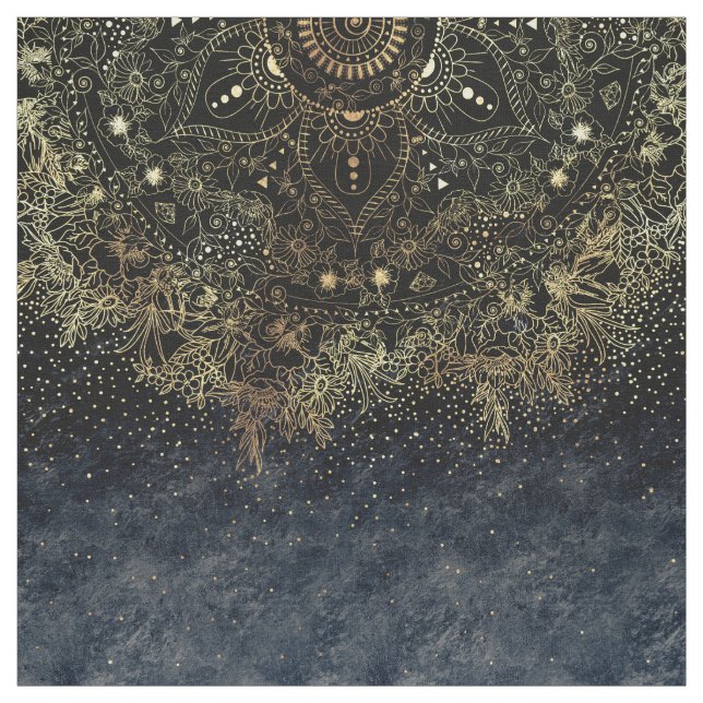 Blue Gold Mandala Floral Stoff (Muster)