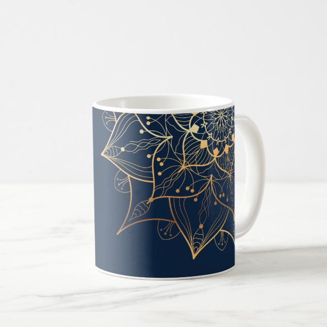 Blue & Gold Mandala | Islamische Kunst Inspiriert Kaffeetasse (VorderseiteRechts)