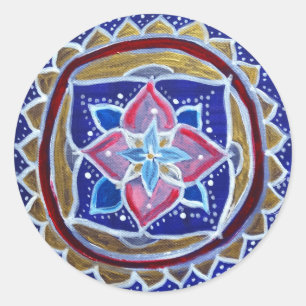 Blue Gold Mandala Klassischer Rundsticker, glänzen Runder Aufkleber