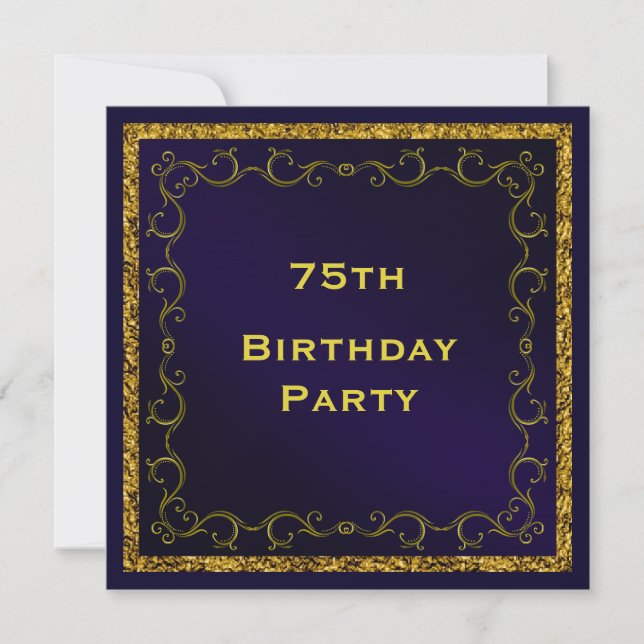 Blue & Gold Man's Double Sided 75. Geburtstag Einladung (Vorderseite)