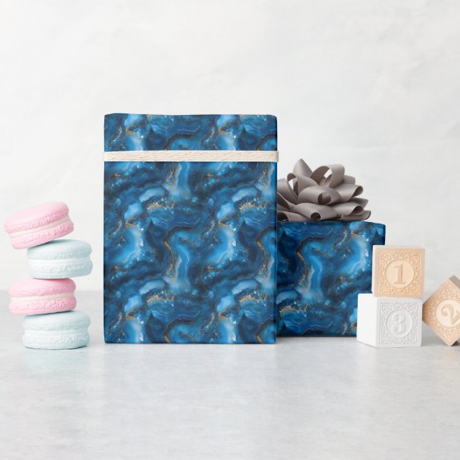 Blue & Gold Marble Geode Geschenkpapier (Babyparty)