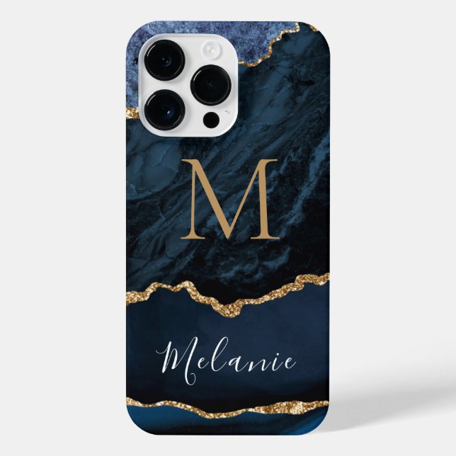 Blue Gold Marble Individuelle Name Letter iPhone C Hülle (Rückseite)