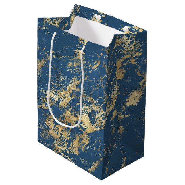 Blue Gold Marble Mittlere Geschenktüte (Vorderseite Schrägansicht)