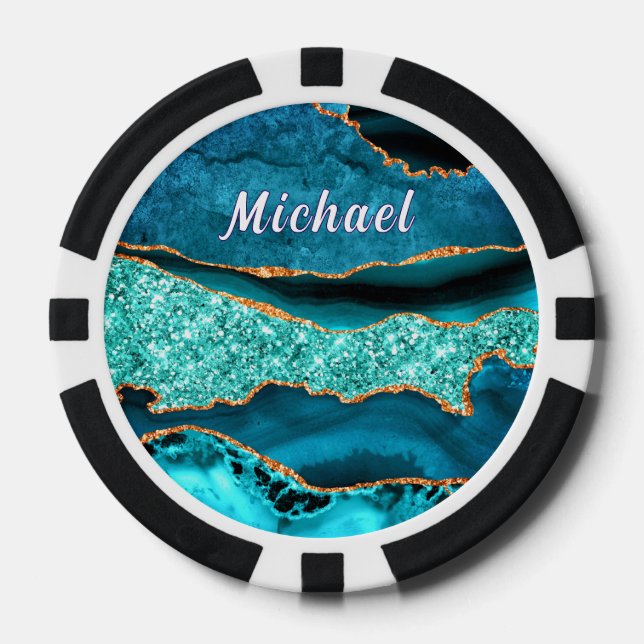 Blue Gold Marble Poker Chips mit Individuelle Name (Vorderseite)
