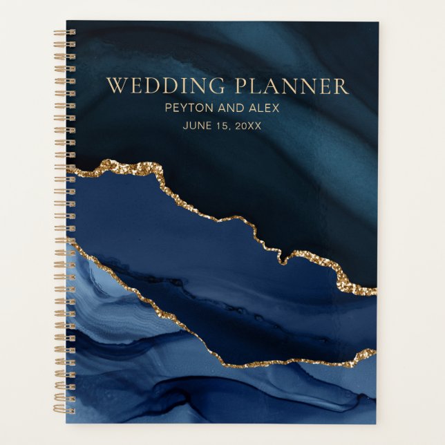 Blue Gold Marmor Agate Wedding Planner Planer (Vorderseite)