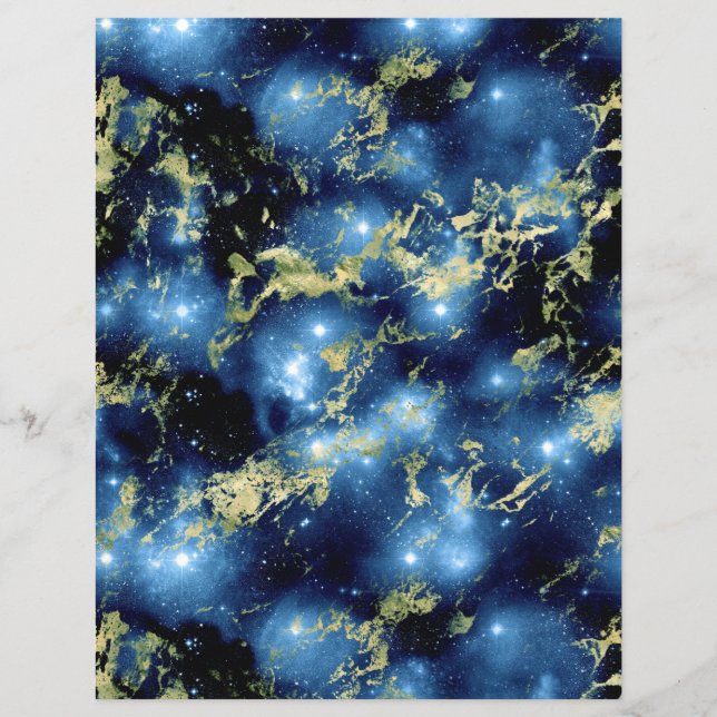Blue & Gold Marmor Galaxy Scrapbook Paper Sheet (Vorderseite)