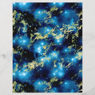 Blue & Gold Marmor Galaxy Scrapbook Paper Sheet