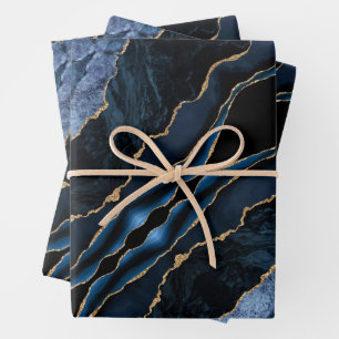 Blue Gold Marmor Geschenkpapier Blätter für Navy W