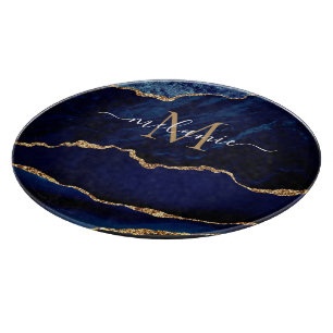 Blue Gold Marmor Name Letter Cutting Board Schneidebrett