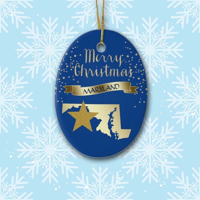 Blue Gold Maryland Star Keramik Ornament (Von Creator hochgeladen)