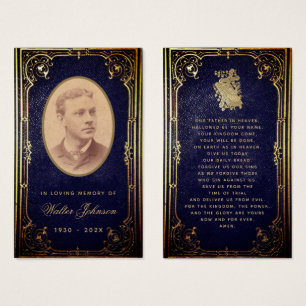 Blue Gold Memorial Beerdigung Vintage Prayer Card