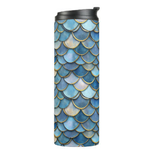 Blue Gold Mermaid Scale Thermosbecher