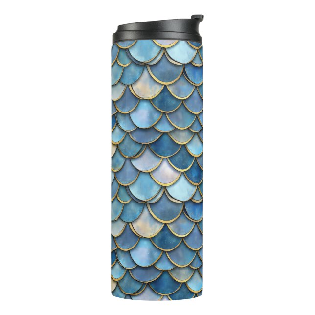 Blue Gold Mermaid Scale Thermosbecher (Nach links gedreht)