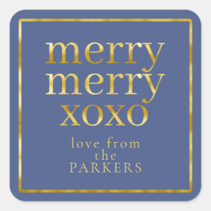 Blue Gold Merry Merry XOXO ID1009 Quadratischer Aufkleber