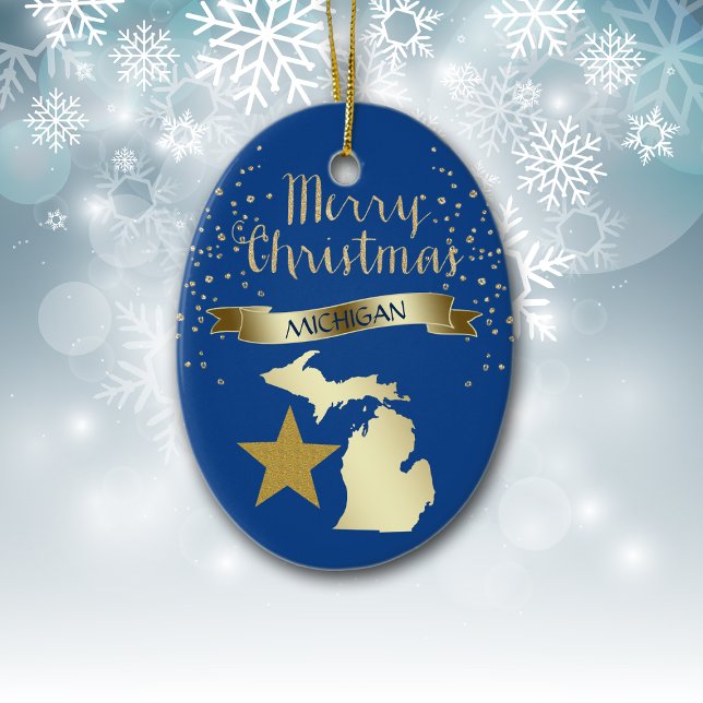 Blue Gold Michigan Star Keramik Ornament (Von Creator hochgeladen)