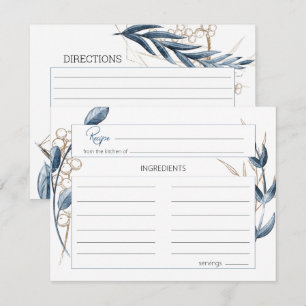 Blue Gold Modern Floral Wedding Card Mitteilungskarte