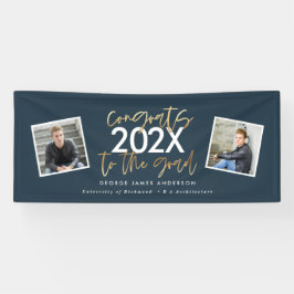 Blue Gold Moderne Drehbuch Multi-Foto-Abschluss Banner