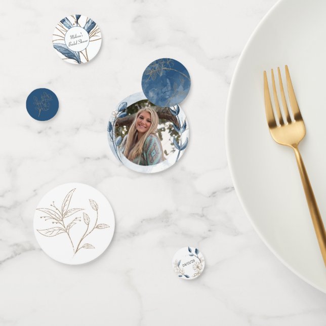 Blue Gold Moderne florale Elegante Hochzeitsreise Konfetti (Gruppe)