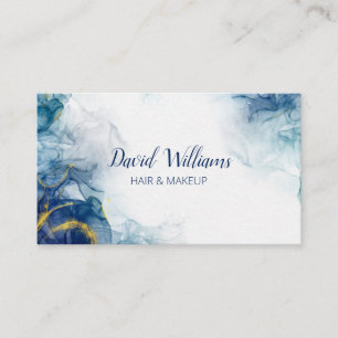 Blue Gold Moderne Kunst Flüssige Wasserfarbe Visitenkarte