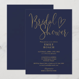 Blue Gold Modernes, elegantes Script-Brautparty Einladung