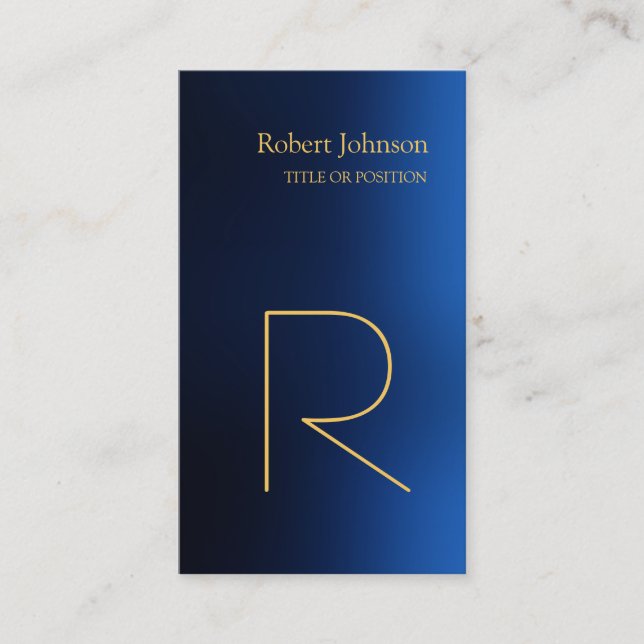 Blue Gold Monogram Business Card Visitenkarte (Vorderseite)