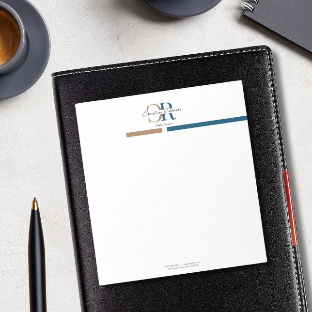 Blue Gold Monogram Simple Modern Notizblock (Von Creator hochgeladen)