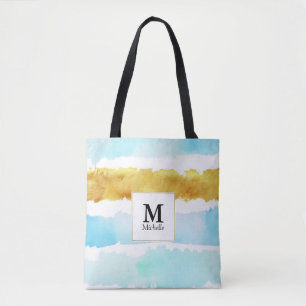 Blue & Gold Monogram Strip Tote Bag