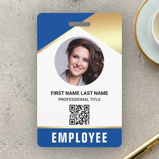 Blue Gold Name Foto QR Code Mitarbeiter ID Card Ausweis (Von Creator hochgeladen)