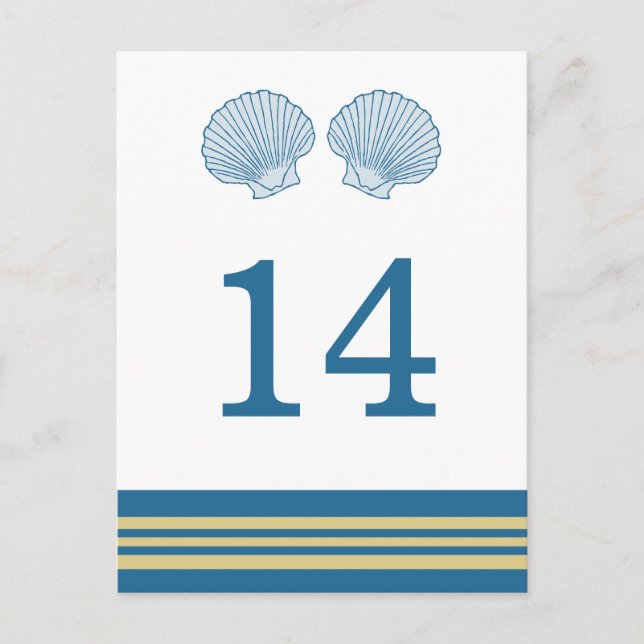Blue Gold Nautic Seashells Table Postcard Postkarte (Vorderseite)