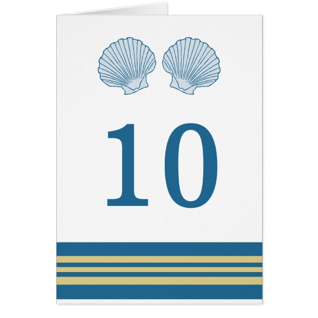 Blue Gold Nautic Seashells Tischnummer Card (Vorne)
