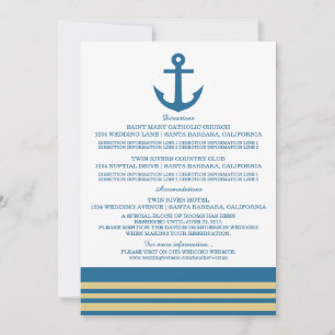 Blue Gold Nautical Anchor Information Card Einladung