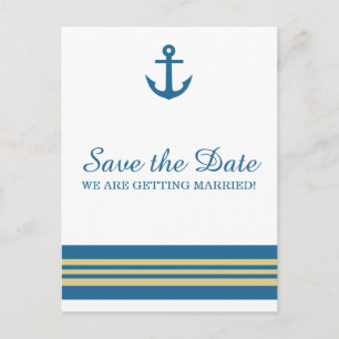 Blue Gold Nautical Anchor Save the Date Postcard Ankündigungspostkarte