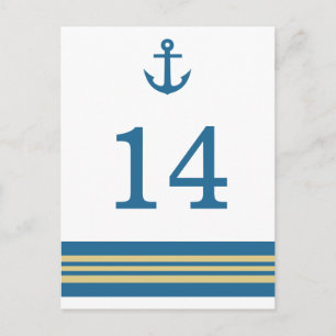 Blue Gold Nautical Anchor Tischnummer Postkarte